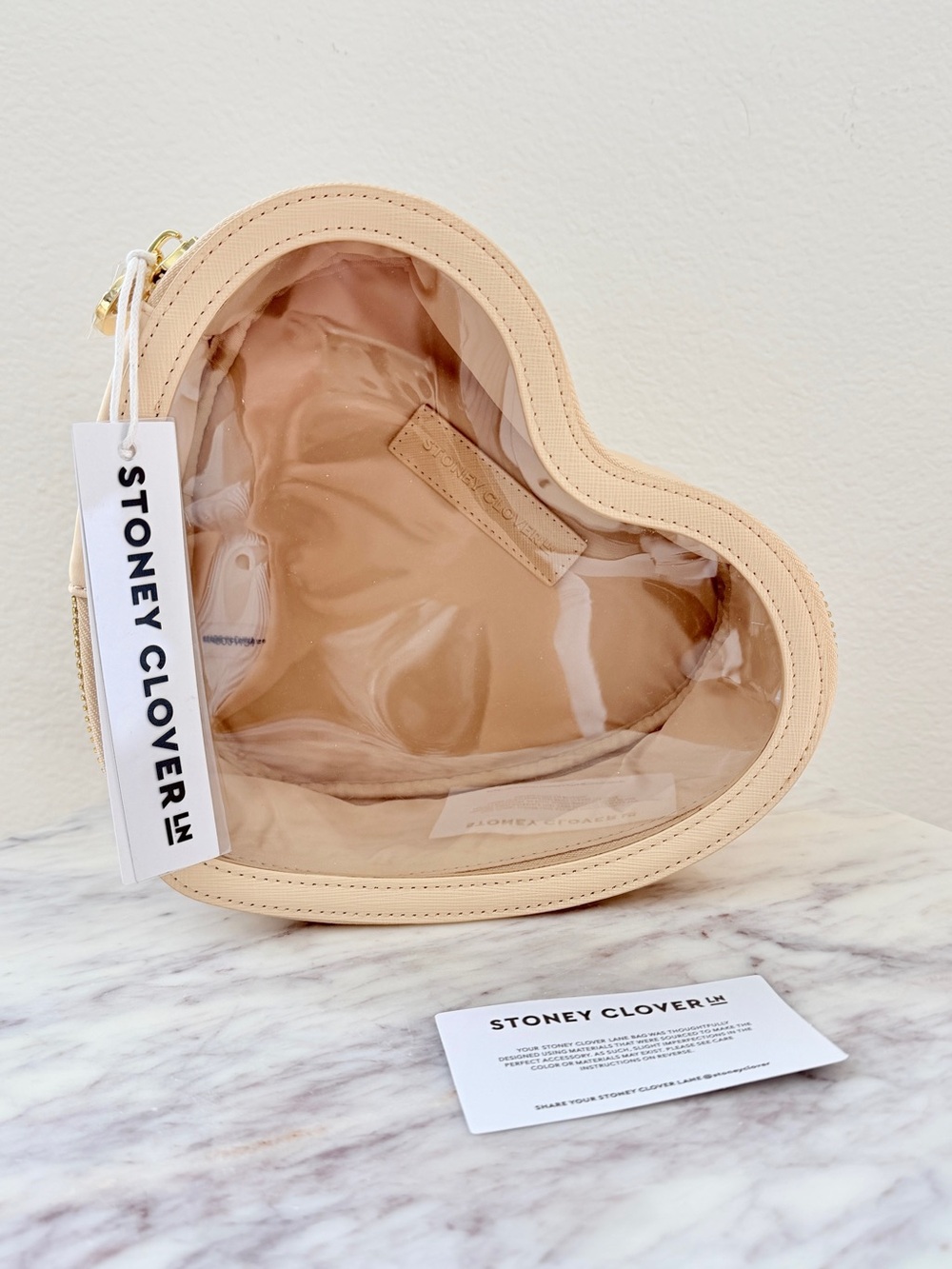 💛 Stoney Clover Lane Heart Shaped Open Top Pouch Beige Sand Nylon